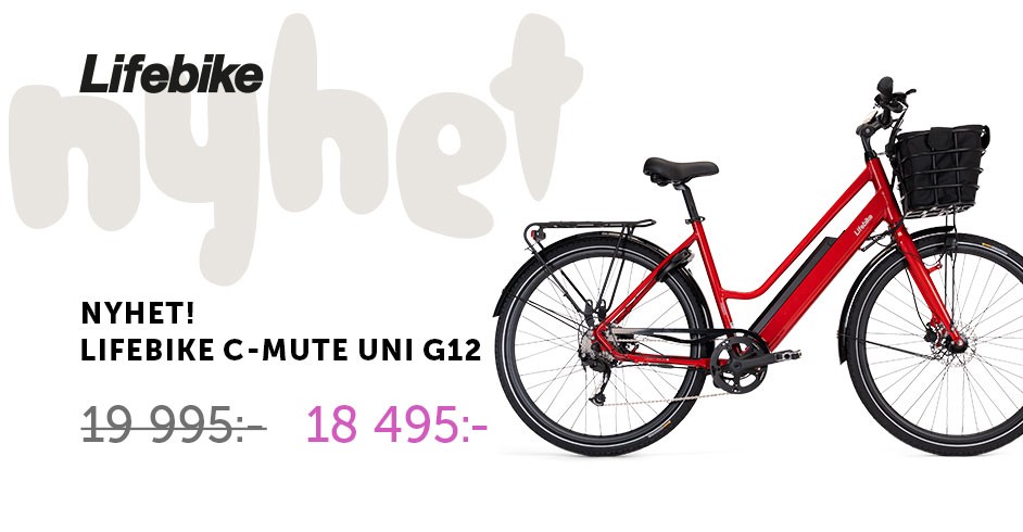 Vit bottenplatta med en röd lifebike cykel, texten sale i grått, lifebike-logga