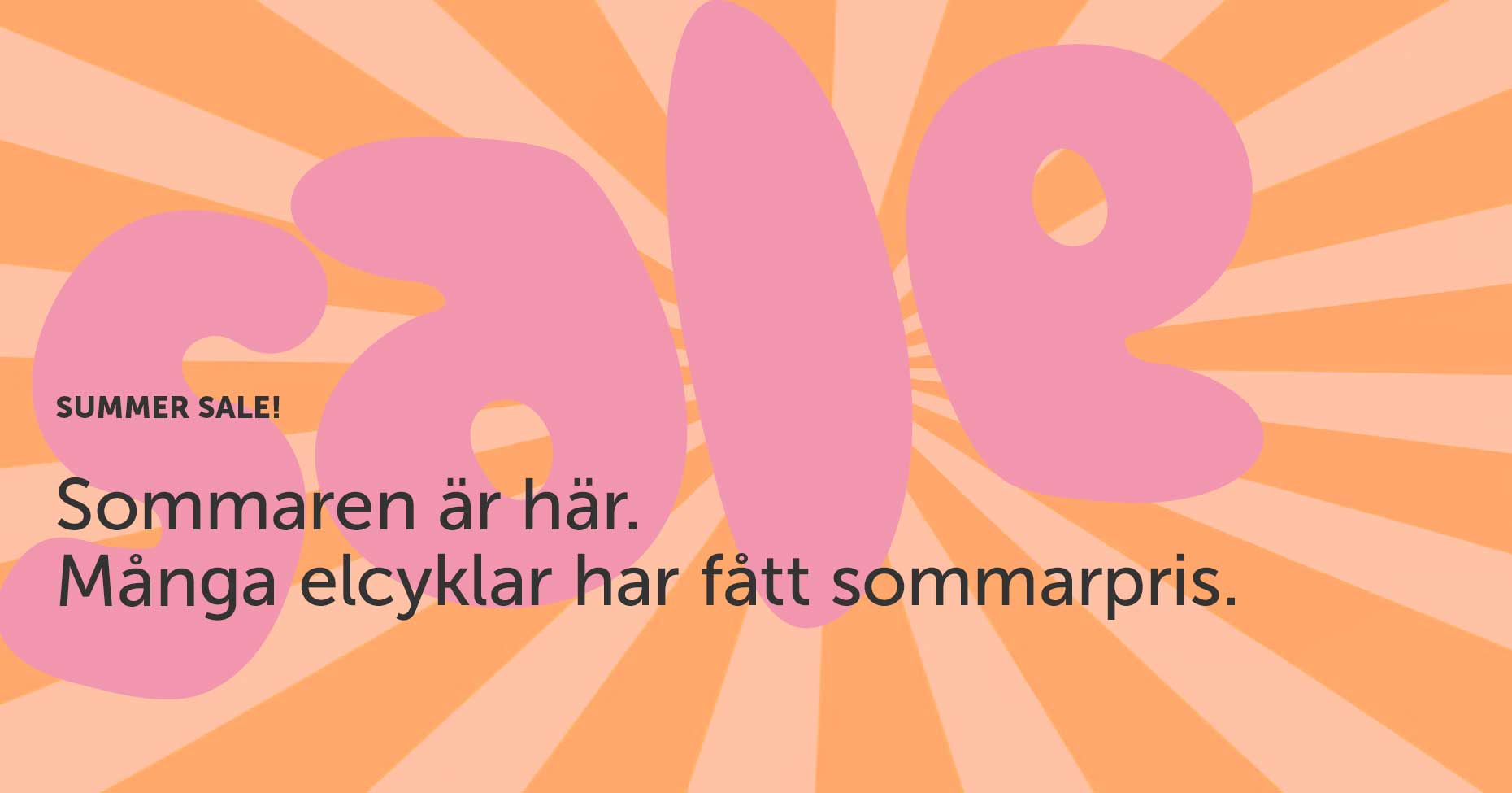 Persikofärgad/orange solstrålar, med texten sale i rosa 