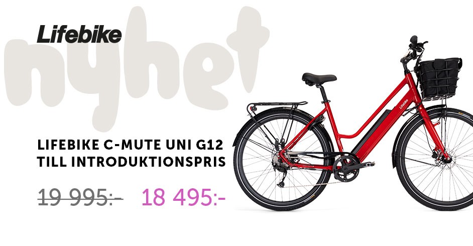 Vit bottenplatta, röd cykel, lifebikelogga och text